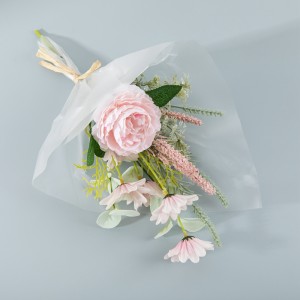 CF01228 Jauna dizaina mākslīgo ziedu pušķu audums, balts rozā saulespuķu rozes rokturis mājas ballīšu kāzu dekorēšanai