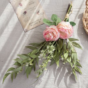 CF01235 Kunstig Blomst Pink Rose Bambus Blade Buket til Bryllup Hjem Hotel Fest Havedekoration