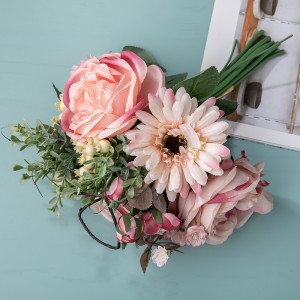 Gf15471 rosas de seda artificial gerbera pacote spray de flores para decoração de casa