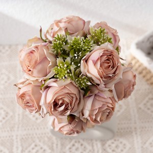 CL04001 Visokokvalitetni svežanj ruža od umjetne svile s 12 ruža za izravnu prodaju od umjetne svile s 12 ukrasa za svatove u kućnom vrtu