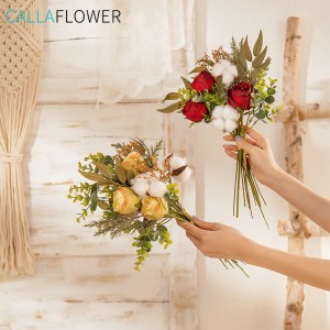 YC1043 ร้อนขายส่งช่อดอกไม้ประดิษฐ์ดอกกุหลาบผ้าฝ้ายช่อดอกไม้งานแต่งงานเจ้าสาวช่อดอกไม้
