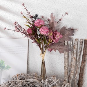 CF01224 Nov dizajn, šopek umetnih rož, posušena zažgana vrtnica, hortenzija, rdeči šopek za domačo zabavo, poročna dekoracija