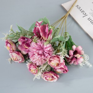 MW95001 Artificial Flower Bouquet Fabric Rose Dandelion Bunch for Home Party Wedding Decoration