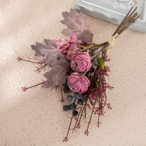 CF01224 Uusi muotoilu tekokukkakimppu kuivatun poltetun ruusun hortensianpunainen kimppu kotibileisiin hääkoristeisiin