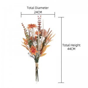 CF01236 Artificial Flower Orange Dahlia Dandelion Eucalyptus Bouquet for Home Wedding Event Decoration