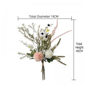 CF01256 შამპანური თეთრი 2 Dandelions Ball Chrysanthemum ერთად Daisy და Sage ხელოვნური ყვავილების თაიგული სახლის საქორწილო დეკორაციისთვის