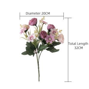 MW81110 कृत्रिम पाच-डोके असलेला गुलाब पुष्पगुच्छ लोकप्रिय विवाह केंद्रबिंदू सजावटीची फुले आणि वनस्पती