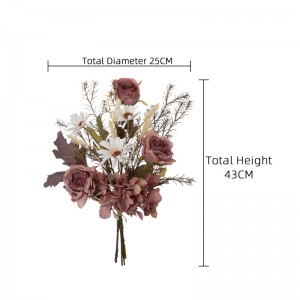 CF01244 Rosen-Wildblumen-Hortensie mit Rosmarin, Eichenblatt, Maltgras, exquisites, elegantes Blumenarrangement, künstlicher Blumenstrauß