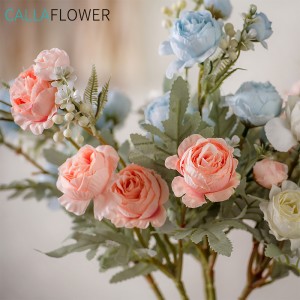 MW83112 Hot Selling New Design Artificial Ranuculus Rose Four Flower Heads Three Flower Buds Road Lotus Branch Artificial Rose Wedding