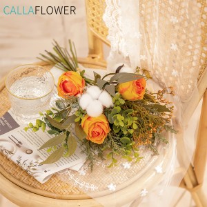 YC1043 Karšta didmeninė dirbtinė rožių puokštė medvilnės puokštė vestuvių dekoravimui nuotakos puokštė