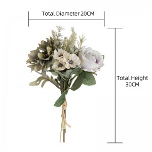 CF01207 New Design Artificial Fabric Flowers White Rose Green Dahlia Bouquet for Valentine’s Day gift