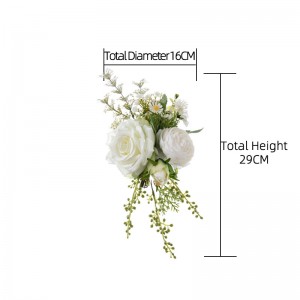 CF01214 Bouquet petit de roses artificials de tela d'ivori de nou disseny amb clip per a la decoració del casament del jardí