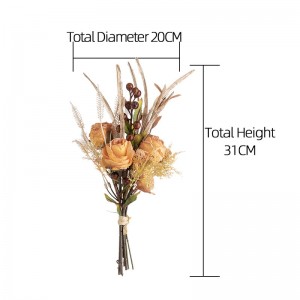 CF01222 Artificial Fabric Flower Bouquet Dry Roasted Light Orange Rose Bouquet for Home Party Wedding Decoration
