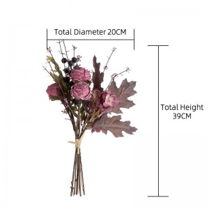 CF01224 Nuwe ontwerp kunsmatige blomboeket Gedroogde verbrande roos hortensia Rooi ruiker vir tuispartytjie trou versiering