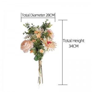 CF01183 Artificial Champagne Rose Chrysanthemum Bouquet Moetso o Mocha oa Lipalesa le Limela tse Khabisitsoeng