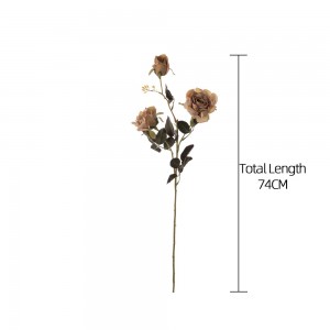 DY1-3320A ช่อดอกไม้ผ้าไหมราคาถูก Faux ประดิษฐ์ดอกกุหลาบสเปรย์สองดอกไม้ One Bud สำหรับงานแต่งงาน