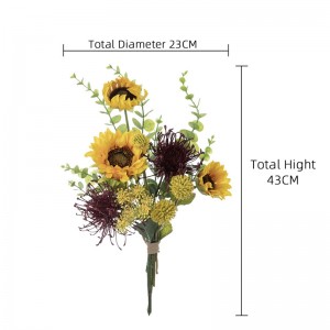 CF01265 مصنوعی پھولوں کا گلدستہ پیلا سورج مکھی پنکشیون یوکلپٹس بنڈل برائے پھول سینٹر پیس ٹیبل گلدستے شادی کی سجاوٹ