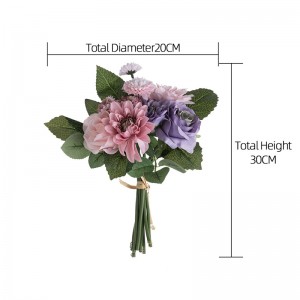 GF15538A Dekorasi Berkualitas Mawar Liar Buatan * 3 Dahlia * 3 Bundel * 8 Untuk Karangan Bunga Dekorasi Rumah