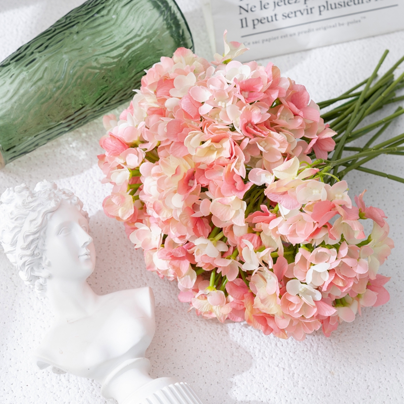 GF16384-1 Caps d'hortensia de seda amb tiges Caps de flors artificials Centre de taules per a casaments de bricolatge Decoració per a la festa del nadó