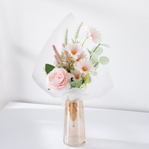 CF01228 Jauna dizaina mākslīgo ziedu pušķu audums, balts rozā saulespuķu rozes rokturis mājas ballīšu kāzu dekorēšanai