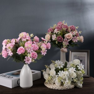 MW81110 Вештачки букет со рози со пет глави Популарни свадбени централни дела Декоративни цвеќиња и растенија