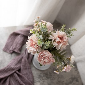 CF01012 مصنوعی پھولوں کا گلدستہ ڈاہلیا چائے گلاب بیر کھلنا سستے شادی کے مرکز کے ٹکڑے