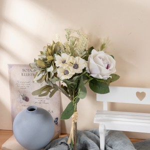 CF01207 Buchet de flori artificiale din țesătură cu design nou, trandafir alb, verde, dalie, pentru cadou de Ziua Îndrăgostiților