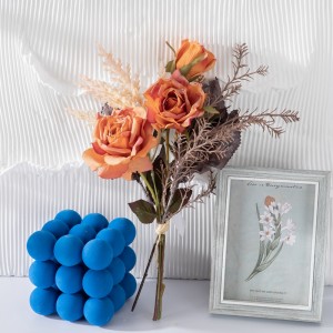 CF01233 Buqetë me lule artificiale të ruajtura me cilësi të lartë me trëndafil të djegur të thatë për dekorim dasmash në shtëpi buqetë nusërie