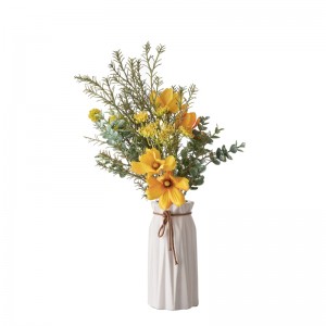 CF01253 웨딩 파티 이벤트 장식을위한 인공 꽃 진한 노란색 코스모스 국화 유칼립투스 꽃다발