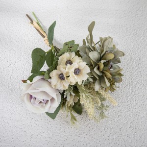 CF01207 Buchet de flori artificiale din țesătură cu design nou, trandafir alb, verde, dalie, pentru cadou de Ziua Îndrăgostiților