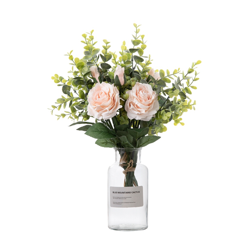 DY1-2299 საბითუმო აბრეშუმის ყვავილები ხელოვნური ყვავილის ღერო საჩუქრად ვარდისფერი ვარდის ყვავილის საქორწილო დეკორაცია