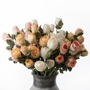 YC1017 Five rose heads dried burn rose branches artificial flowers for home decoration