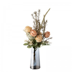 CF01250 Artificial Light Orange Bouquet of 6 Roses for Home Party Decoration Autumn Bunch wedding centerpiece