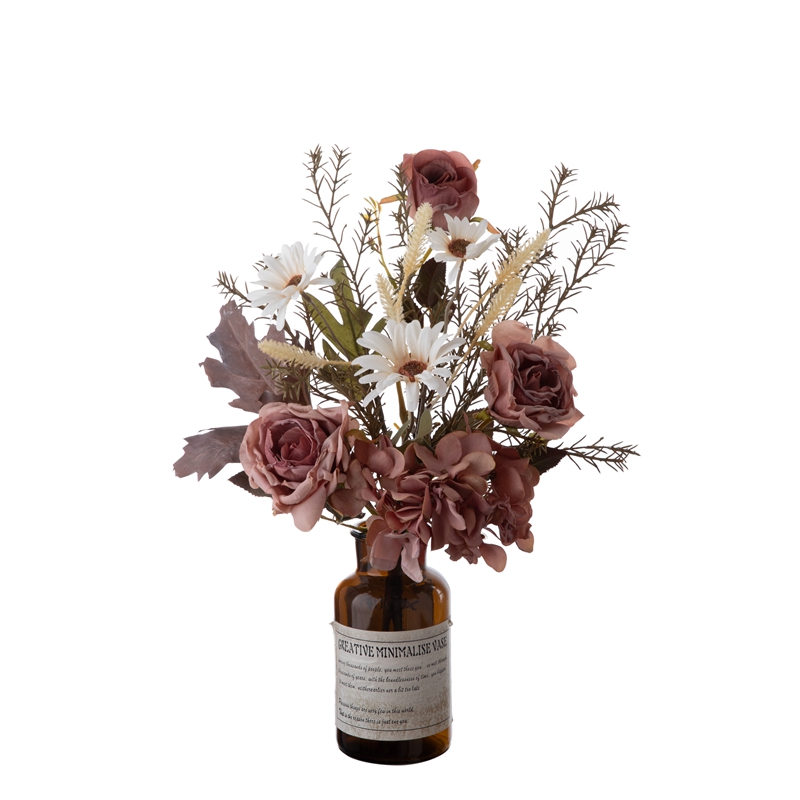CF01244 Hortenzija divjih cvetov vrtnice z rožmarinom, hrastovimi listi sladke trave Izjemen, eleganten cvetlični aranžma, umetni šopek