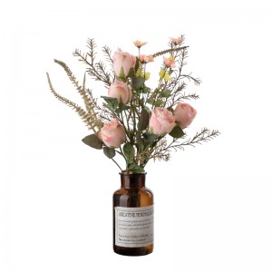 CF01251 CALLAFLORAL Μπουκέτο Τεχνητού Λουλουδιού Ροζ ψητά τριαντάφυλλα με δεντρολίβανο και φασκόμηλο για διακόσμηση γαμήλιου σπιτιού