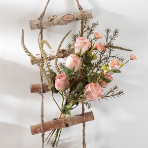 CF01251 CALLAFLORAL Kunstig blomsterbukett Rosa ristede roser med rosmarin og salviebukett til bryllupsinnredning