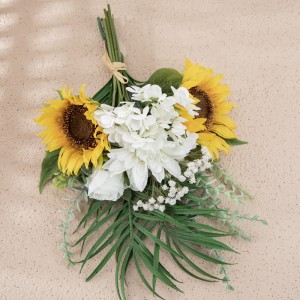 CF8001 Künstliche Blume, Sonnenblume, Dahlie, Rose, Schleierkraut, Blumenstrauß, Bambuspalme, für Tischdekoration, Zuhause, Küche, Garten, Party