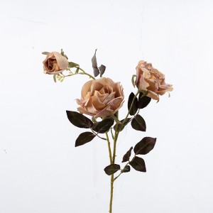 DY1-3320A buquê de seda barato falso artificial rosa spray duas flores um botão para casamentos