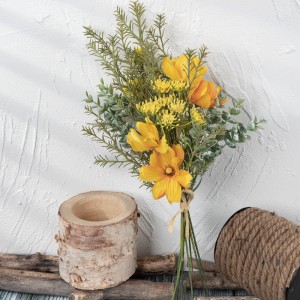 CF01253 باقة زهور اصطناعية صفراء داكنة كوزموس أقحوان الأوكالبتوس لتزيين حفلات الزفاف والحدث