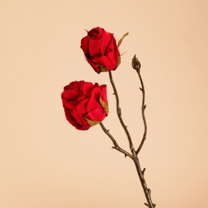 MW82101 नयाँ उच्च गुणस्तरको कृत्रिम रेशम गुलाब एकल शाखा दुई फूलको टाउको सुख्खा जलिरहेको विवाहको सजावट गृह सजावट