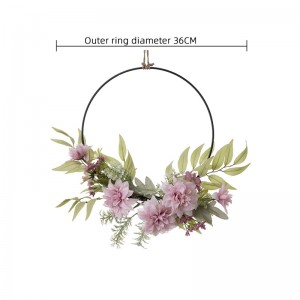 CF01263 Spring Wreath for Front Door Willow leaves Door Wreaths with Pink Dahlia Flowers for Wall Window Farmhouse Decoration