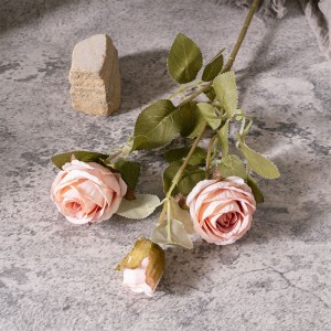MW66008 Artipisyal nga Silk Flower Fall 2 Heads 1 Bud Rose Branch para sa DIY Wedding Bouquet Table Centerpiece Home Decor