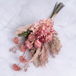 CF01204 Nytt design kunstig rose løvetann hortensia bukett for hage bryllup dekorasjon