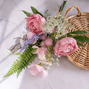 CF01333 Ramo de peonías artificiales Forsythia, flores de seda clásicas, ramo de boda, arreglos florales de primavera para decoración del hogar y la Oficina
