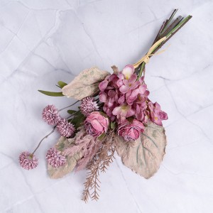CF01204 Dyluniad Newydd Dant y Llew Rhosyn Artiffisial Hydrangea Bouquet ar gyfer Addurno Priodas Gardd