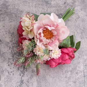 DY7-15 Good Quality Handmade Faking Silk Big Peony Bundle With Plastic Green Accessories bridal bouquet For Wedding Decoration