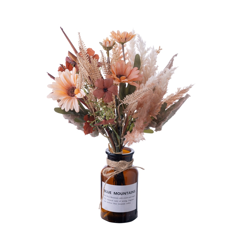 CF01357 Silke Faux konstgjorda blomsterarrangemang Krysantemum Gerbera Sage Astilbe Bukett för hemmakontoret Inredning i matsalen