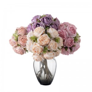CL04001 Kualitas Tinggi Penjualan Langsung Sutra Buatan Plastik Greenery Rose Bundel dengan 12 untuk Taman Rumah Dekorasi Pesta Pernikahan