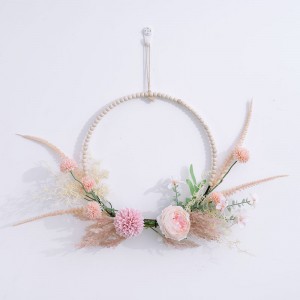 CF01308 ການອອກແບບໃຫມ່ຂອງຜ້າໄຫມທຽມບານ Chrysanthemum ຜ້າ Peony ເຄິ່ງ wreath ກັບດອກທໍາມະຊາດອື່ນໆແລະລູກປັດສໍາລັບປະຕູ Deco