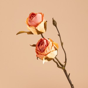 MW82101 नई उच्च गुणवत्ता कृत्रिम रेशम गुलाब एकल शाखा दो फूल सिर सूखी जलती हुई शादी की सजावट घर की सजावट